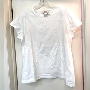 Talbots Embroidered Short Sleeve Tee - White;   Size XL;   Cotton